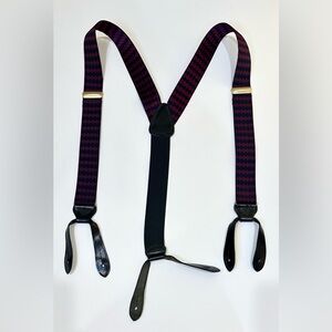 🌟HP🌟VTG 1980s-90s Geometric Silk Suspenders Braces Burgundy Navy Trafalgar